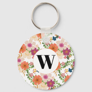 Porte-clés Aquarelle florale monogramme