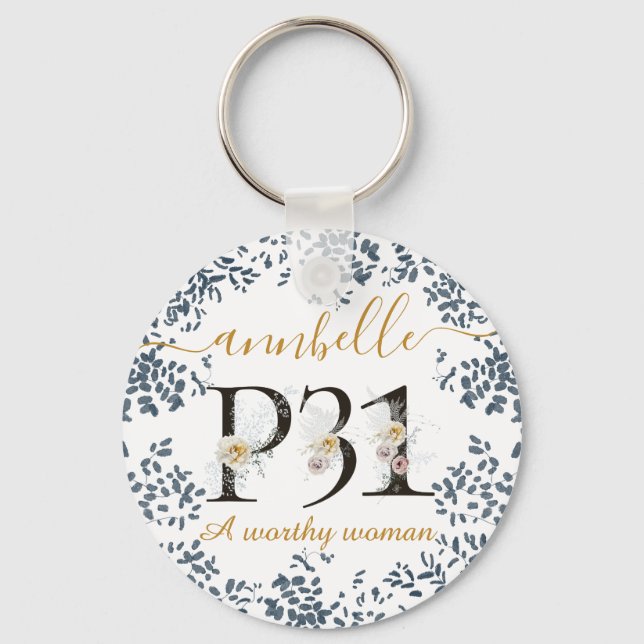Porte-clés Aquarelle Florale Proverbes 31 ● Une Femme Digne ● (Recto)