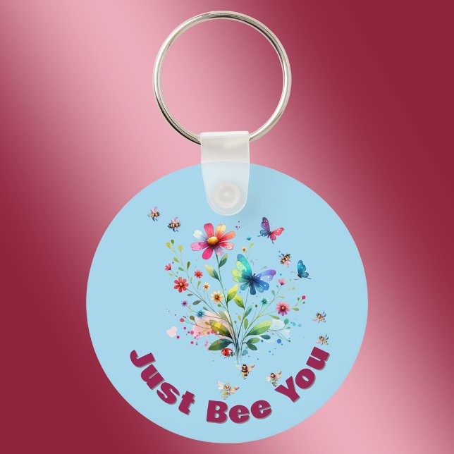 Porte-clés Aquarelle florale simple Monogramme Abeille sur bl (Créateur téléchargé)
