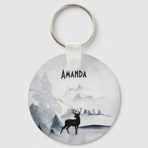Porte-clés Aquarelle gris rustique de rennes d'hiver