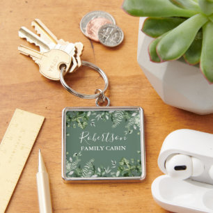 Porte-clés Aquarelle Ivy Ferns Sage Green Family Cabine