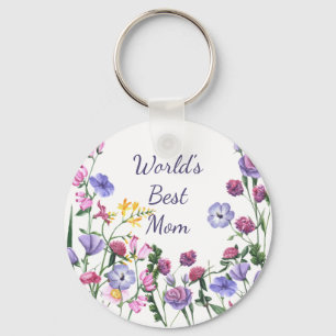 Porte-clés Aquarelle Jardin Fleurs Meilleure maman au monde