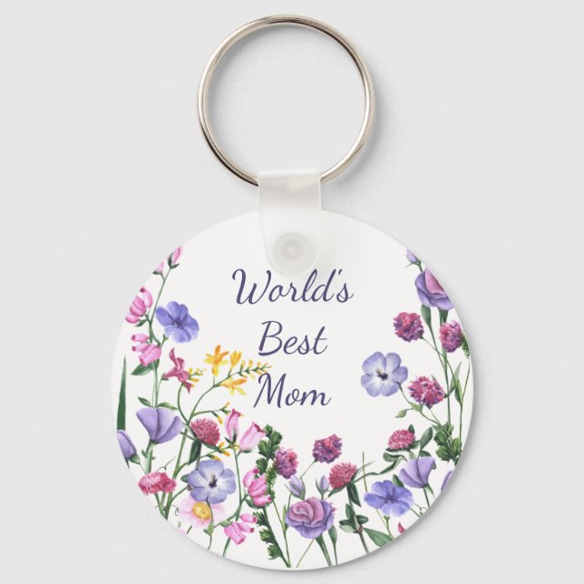Porte-clés Aquarelle Jardin Fleurs Meilleure maman au monde (Recto)