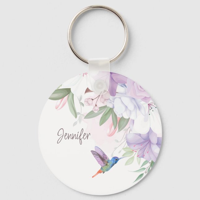 Porte-clés Aquarelle Jardin Fleurs Oiseau de colibri (Recto)