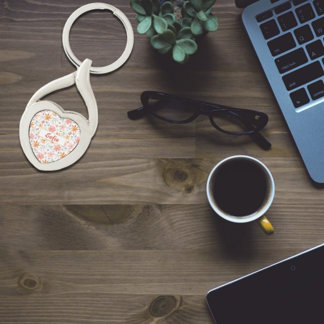 Porte-clés Aquarelle jardin motif orange Porte - clé métalliq (Créateur téléchargé)