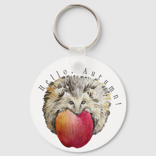 Porte-clés Aquarelle joli hérisson et pomme
