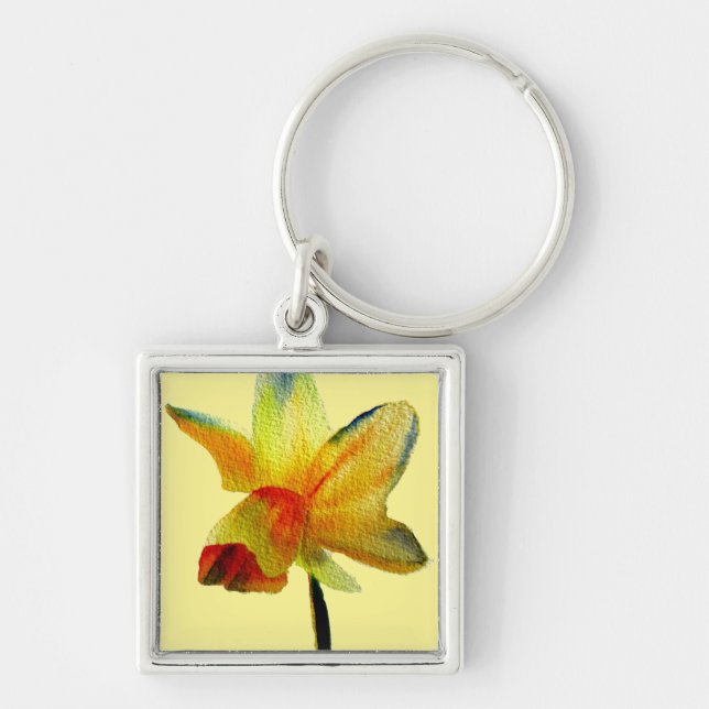 Porte-clés Aquarelle jonquille jaune art Fleur de printemps (Devant)
