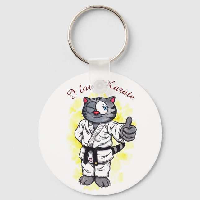 Porte-clés Aquarelle Karate Kitten debout et souriant (Recto)
