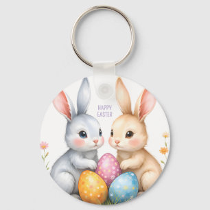Porte-clés Aquarelle mignonne lapins de Pâques heureux Pâques