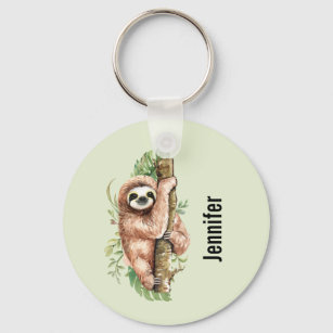 Porte-clés Aquarelle mignonne Sloth & Feuilles tropicaux