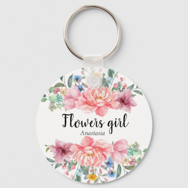 Porte-clés Aquarelle moderne Fleurs roses (Recto)