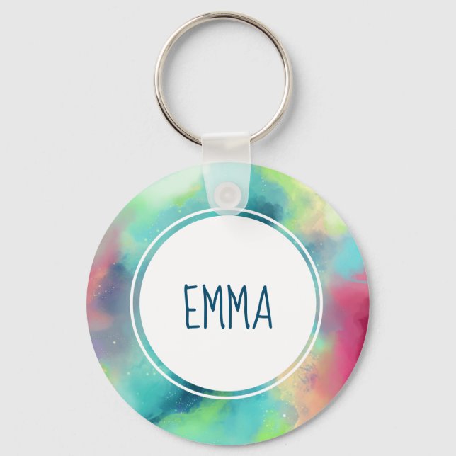 Porte-clés Aquarelle moderne Green & Red Space Nebula (Recto)