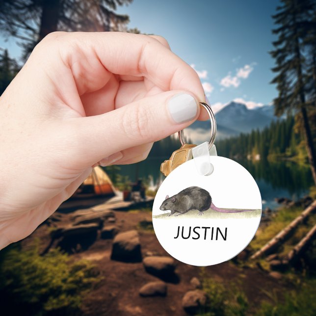 Porte-clés Aquarelle Monogramme Amateur de Rats de Compagnie (Créateur téléchargé)