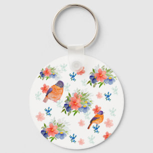 Porte-clés Aquarelle motif avec oiseaux et bouteille de fleur