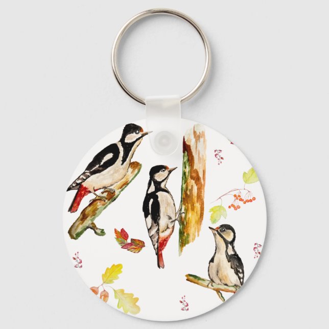 Porte-clés Aquarelle motif avec oiseaux pic (Recto)