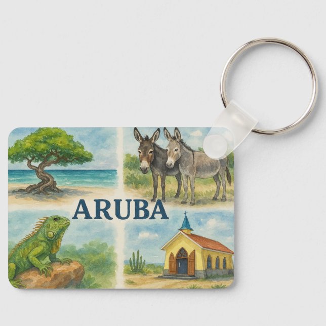 Porte-clés Aquarelle multi-vue d'Aruba (Recto)