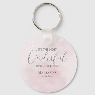 Porte-clés aquarelle Neige rose 1er anniversaire Noël