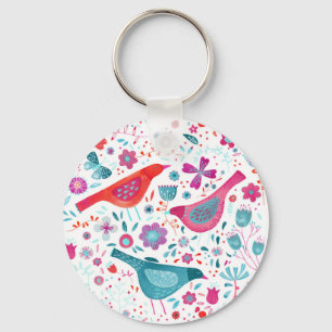 Porte-clés Aquarelle Oiseaux et fleurs Peinture colorée