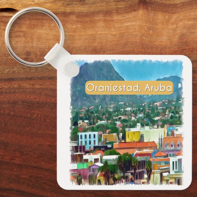 Porte-clés Aquarelle Oranjestad, Aruba (Recto)