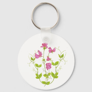 Porte-clés Aquarelle originale Pois doux, Fleur de jardin