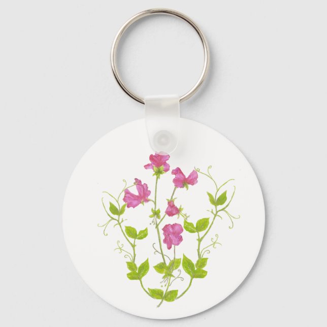Porte-clés Aquarelle originale Pois doux, Fleur de jardin (Recto)