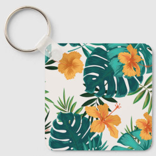Porte-clés Aquarelle Palme tropicale, Hibiskus hawaïen