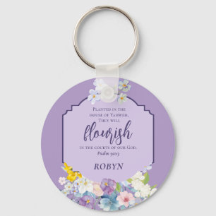 Porte-clés Aquarelle Pastel Fleurs Bible Verse Personnalisée