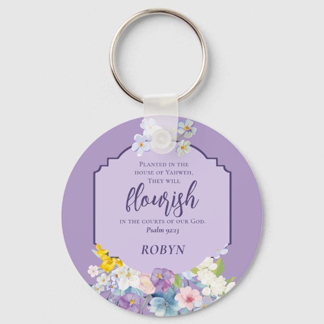 Porte-clés Aquarelle Pastel Fleurs Bible Verse Personnalisée (Recto)