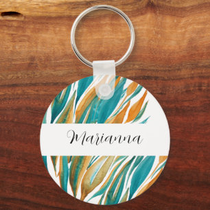 Porte-clés Aquarelle peinte à la main Turquoise et rouille au
