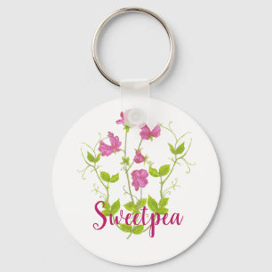 Porte-clés Aquarelle personnalisée Pois doux, Fleur de jardin