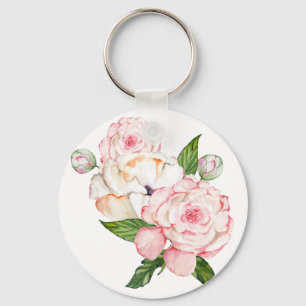 Porte-clés Aquarelle pivoine en couleurs tendres