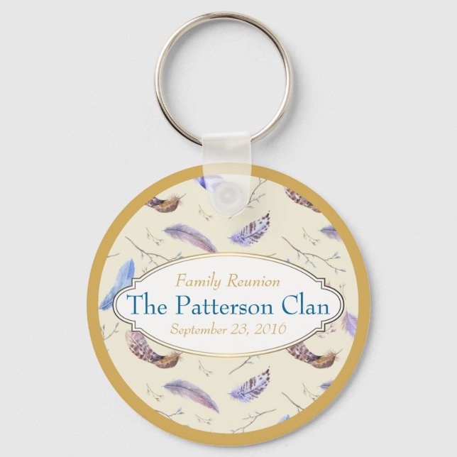 Porte-clés Aquarelle Plumes avec une belle reunion cadre (Recto)