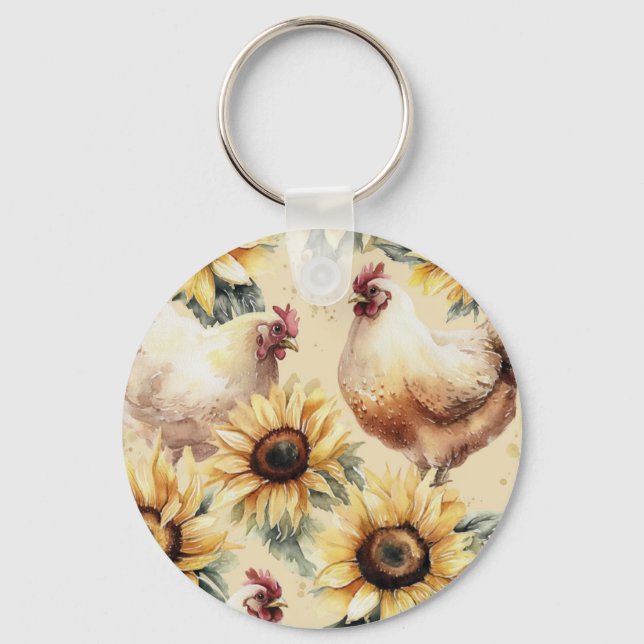 Porte-clés aquarelle poule tournesol (Verso)