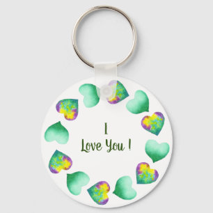Porte-clés Aquarelle romantique Cute Vert Saint Valentin