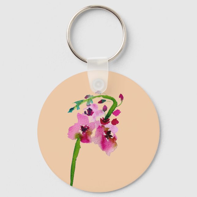 Porte-clés Aquarelle rose fleurie verbasque fleur rousse (Recto)