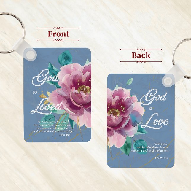 Porte-clés Aquarelle rose floral John 3 16 chrétien (Créateur téléchargé)