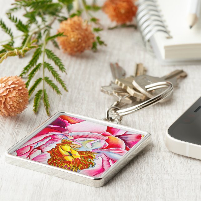 Porte-clés Aquarelle rose Peony (Côté)