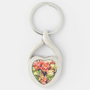 Porte-clés Aquarelle rose rouge Motif floral 1