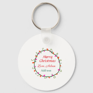 Porte-clés aquarelle rouge blanc floral wreath joyeux Noël