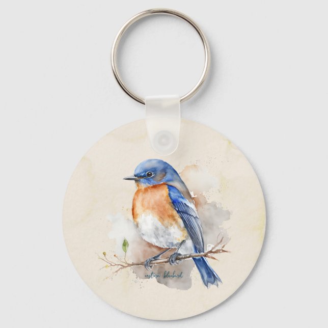 Porte-clés Aquarelle rustique Bleu adorable (Recto)