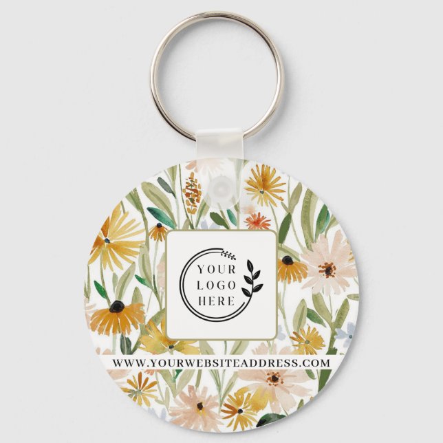 Porte-clés Aquarelle rustique Fleurs sauvages Ajouter Logo En (Recto)