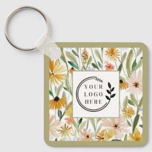 Porte-clés Aquarelle rustique Fleurs sauvages Logo Code QR