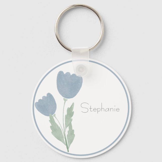 Porte-clés Aquarelle simple Floral Votre nom (Recto)