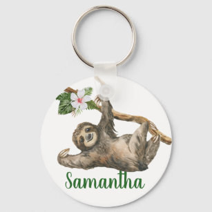 Porte-clés Aquarelle Sloth Nom du monogramme Cadeau