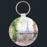 Porte-clés Aquarelle Tour Eiffel Paris Café français<br><div class="desc">Watercolor Eifel Tower Paris French Cafe Porte - clé dispose d'un coin salon de café français couleur aquarelle avec Paris et la Tour Eiffel en arrière - plan. Créé par Evco Studio www.zazzle.com/store/evcostudio</div>