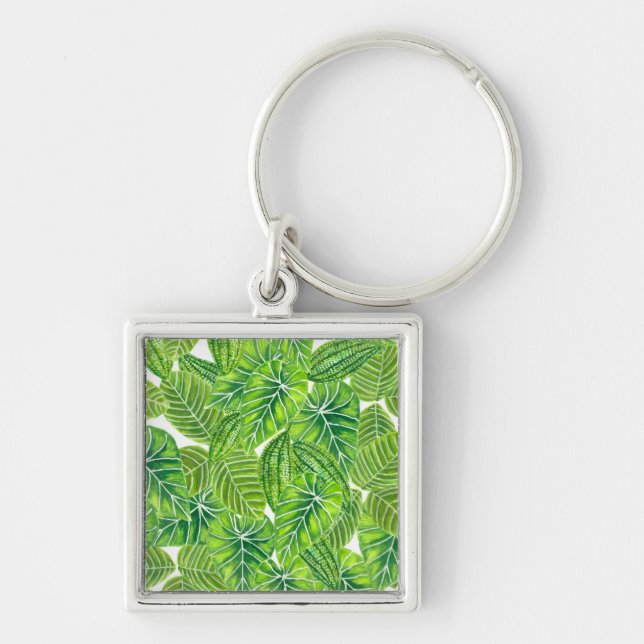 Porte-clés Aquarelle tropicale feuille design motif (Devant)
