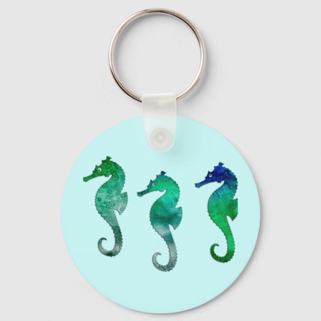 Porte-clés Aquarelle Vert foncé Hippocampes (Recto)