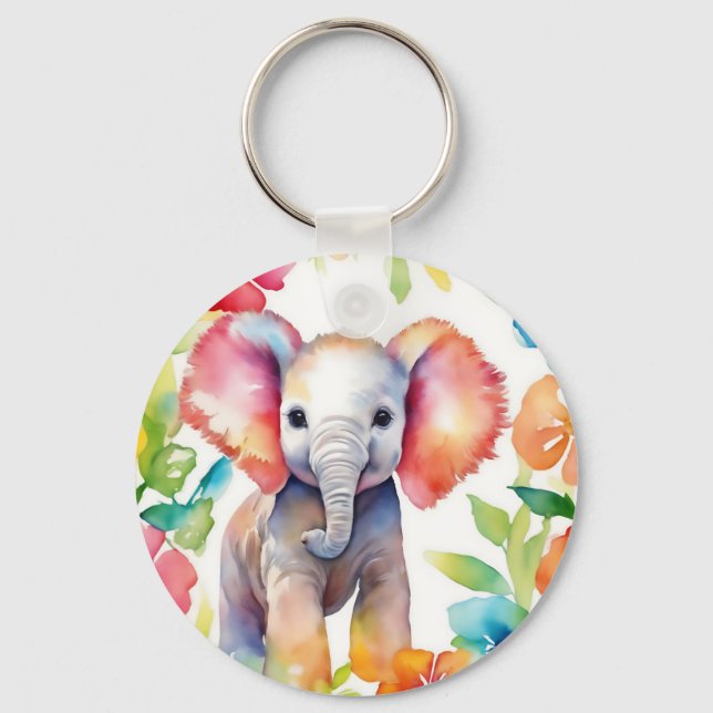 Porte-clés Aquarelle vive de l'éléphant (Recto)