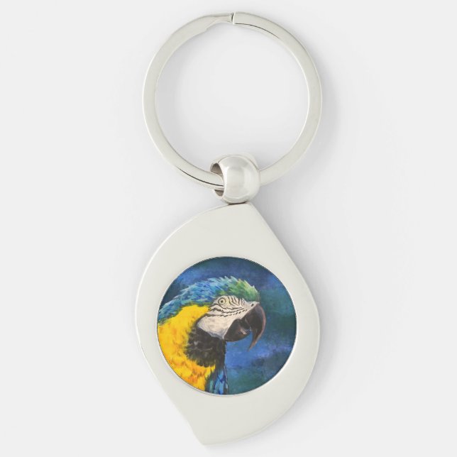 Porte-clés Ara bleu et jaune Perroquet  (Devant)