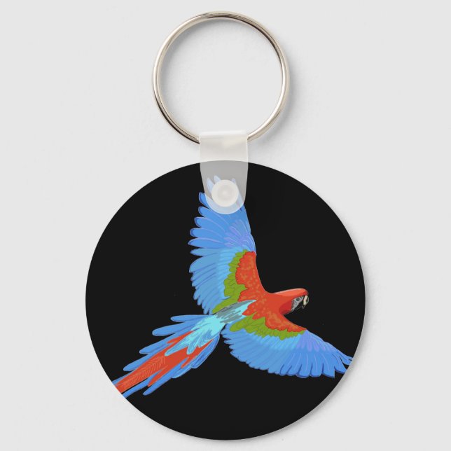 Porte-clés Ara volant bleu et rouge (Recto)